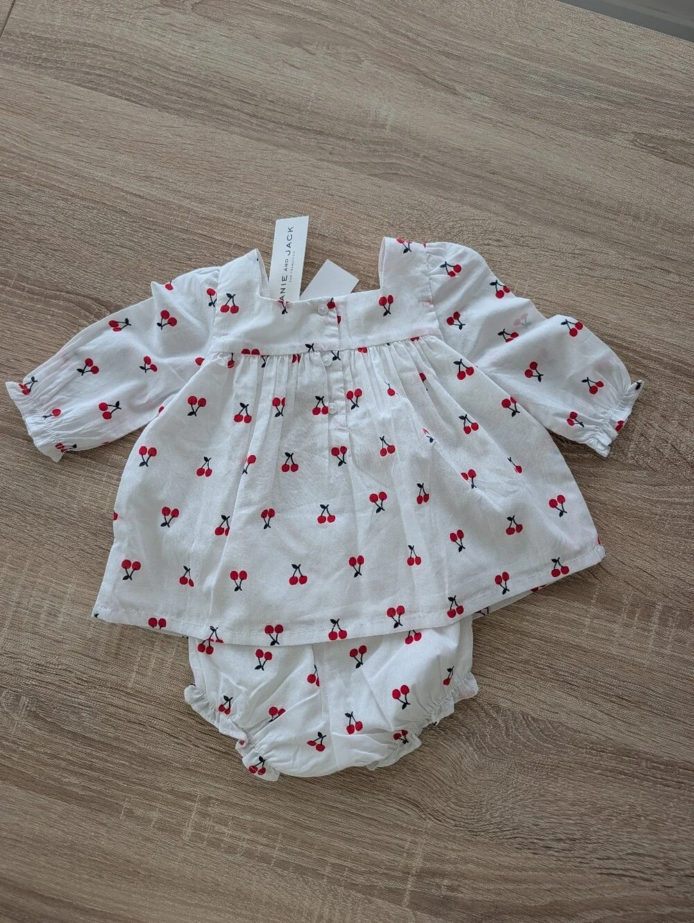 NWT Janie and Jack White Baby Top & Bloomers with Red Cherry Print